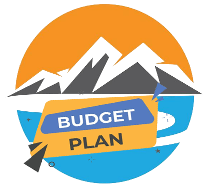 The logo of a mountain lake with mountains in the background and text BUDGET PLAN